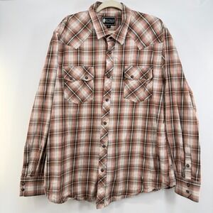Outback Trading Co Shirt Men's Size XXL Brown Plaid Pearl Snap Logan Performance